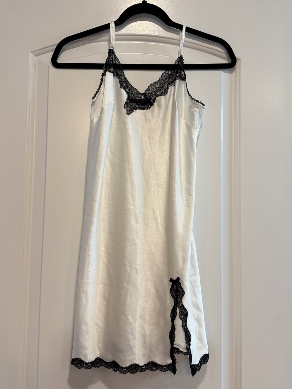 Victoria’s Secret Silk-Look Slip Dress with Black Lace Trim